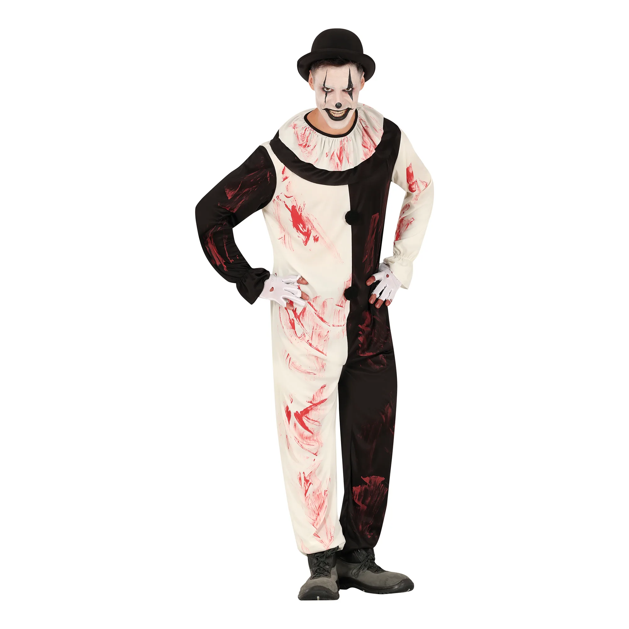 Skräckclown Svart/Vit Maskeraddräkt - X-Small