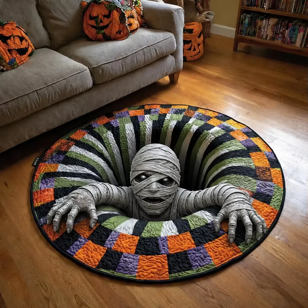 Rund Halloweenmatta med 2D Illusion Pumpadesign (40x40cm)
