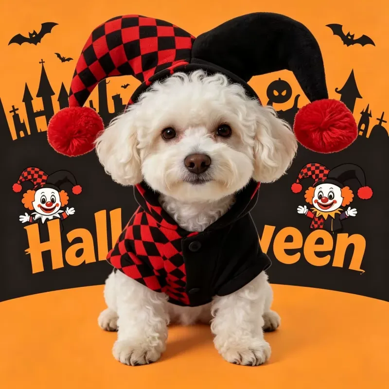 Halloween-dräkt för husdjur: Clownkostym för katt och hund