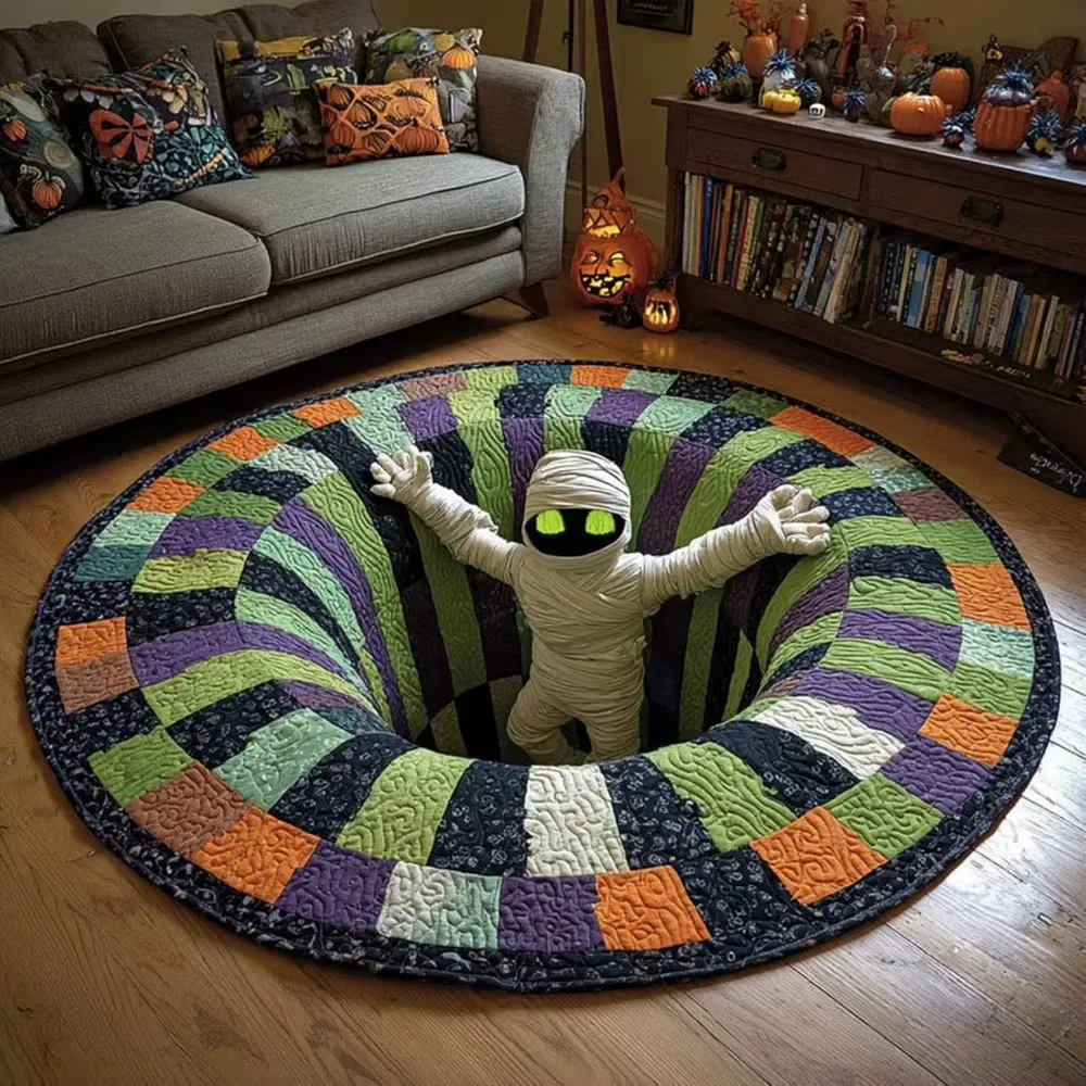 Rund Halloweenmatta med 2D Illusion Pumpadesign (40x40cm)