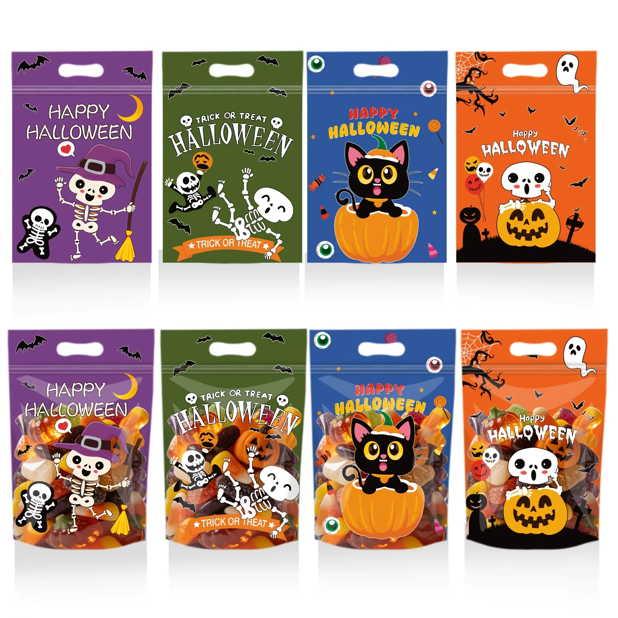 50-pack Halloween ståpåsar med dragkedja för godis