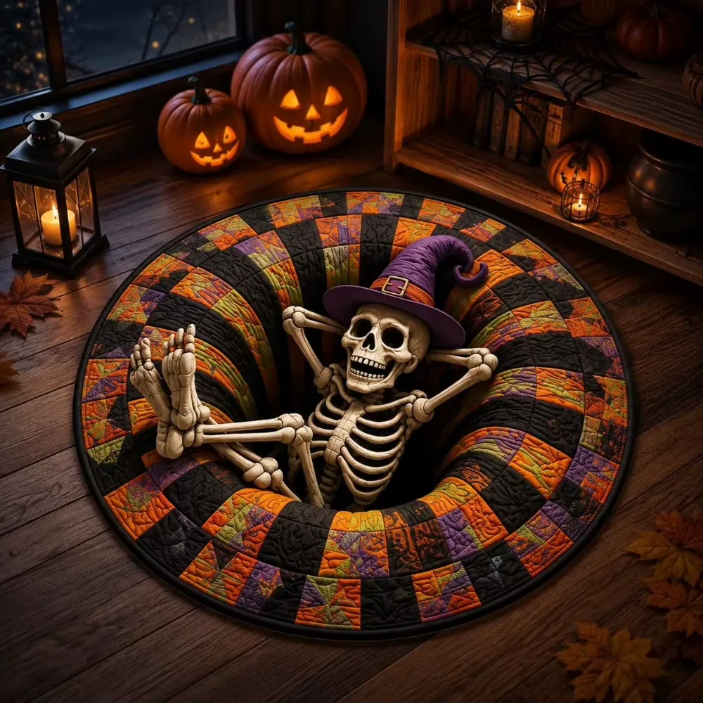 Rund Halloweenmatta med 2D Illusion Pumpadesign (40x40cm)