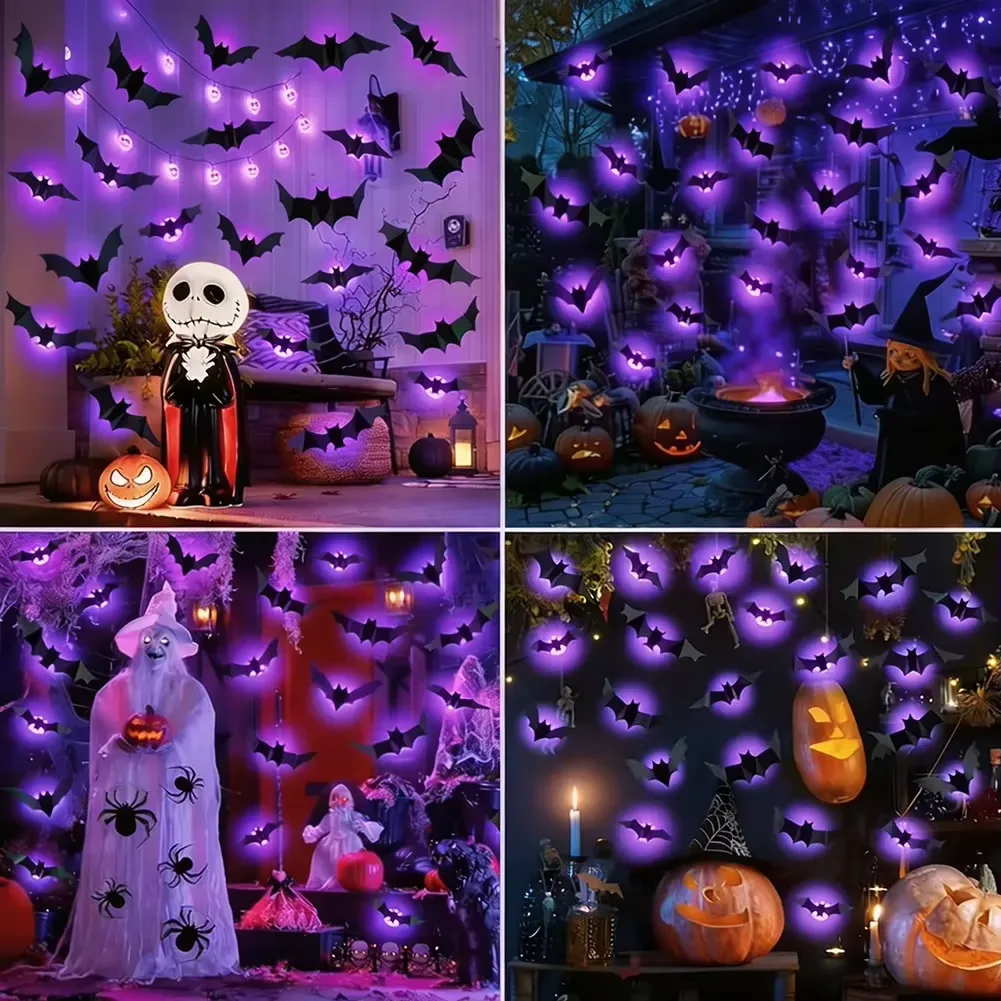 Halloween 3D LED-väggdekorationer: Fladdermöss & Spindlar