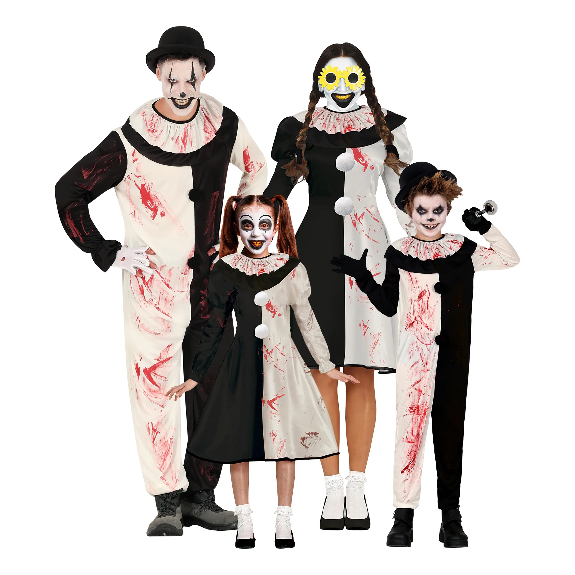 Skräckclown Svart/Vit Maskeraddräkt - X-Small