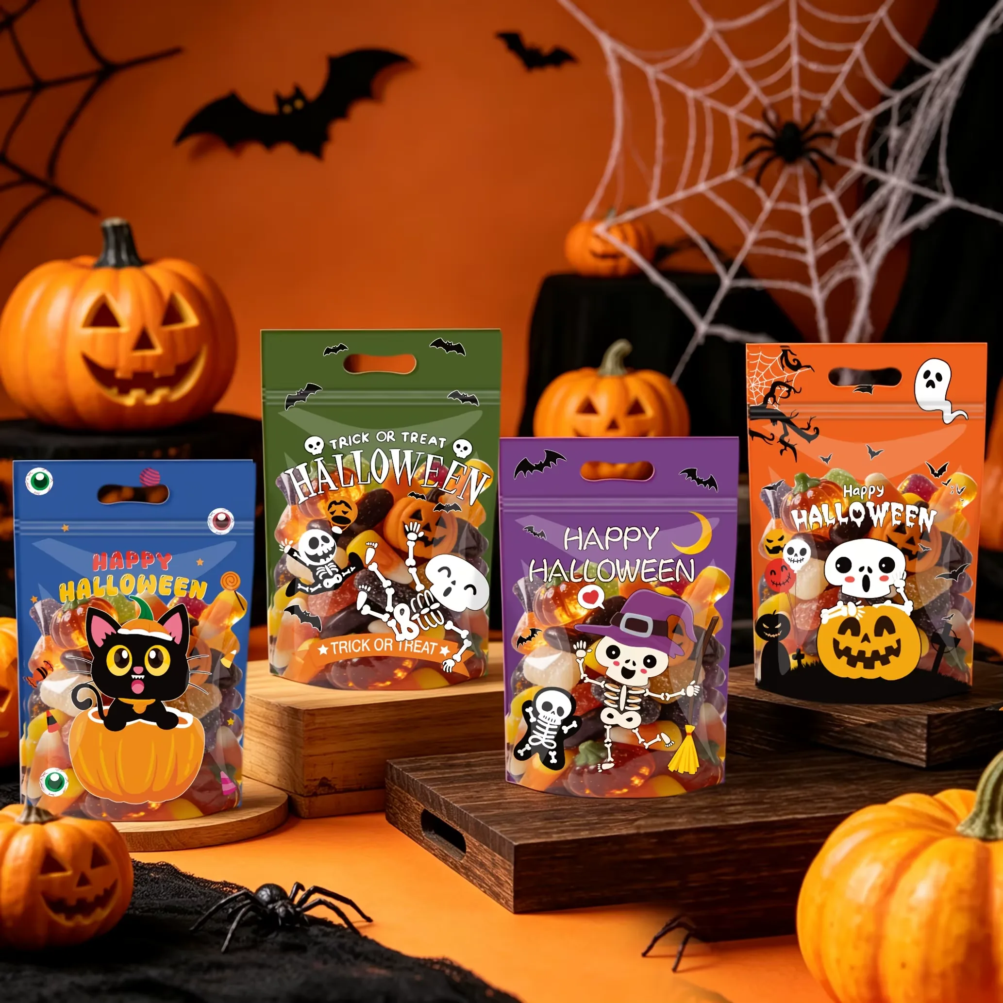 50-pack Halloween ståpåsar med dragkedja för godis