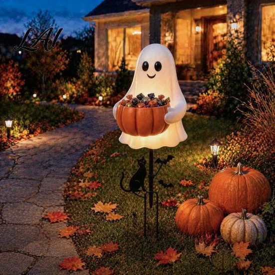 Spöke med Godisskål och Markspett för Halloween