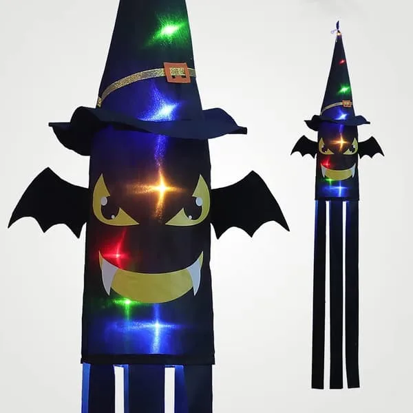 Hängande LED-spöke med häxhatt för Halloween