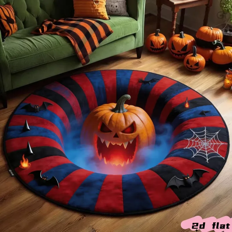 Rund Halloweenmatta med 2D Illusion Pumpadesign (40x40cm)