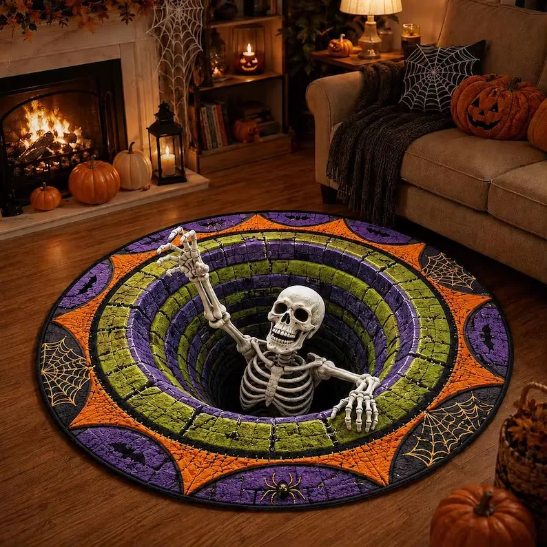 Rund Halloweenmatta med 2D Illusion Pumpadesign (40x40cm)