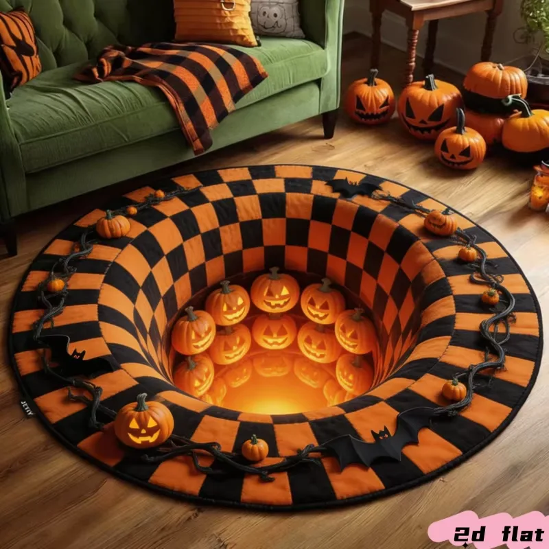 Rund Halloweenmatta med 2D Illusion Pumpadesign (40x40cm)