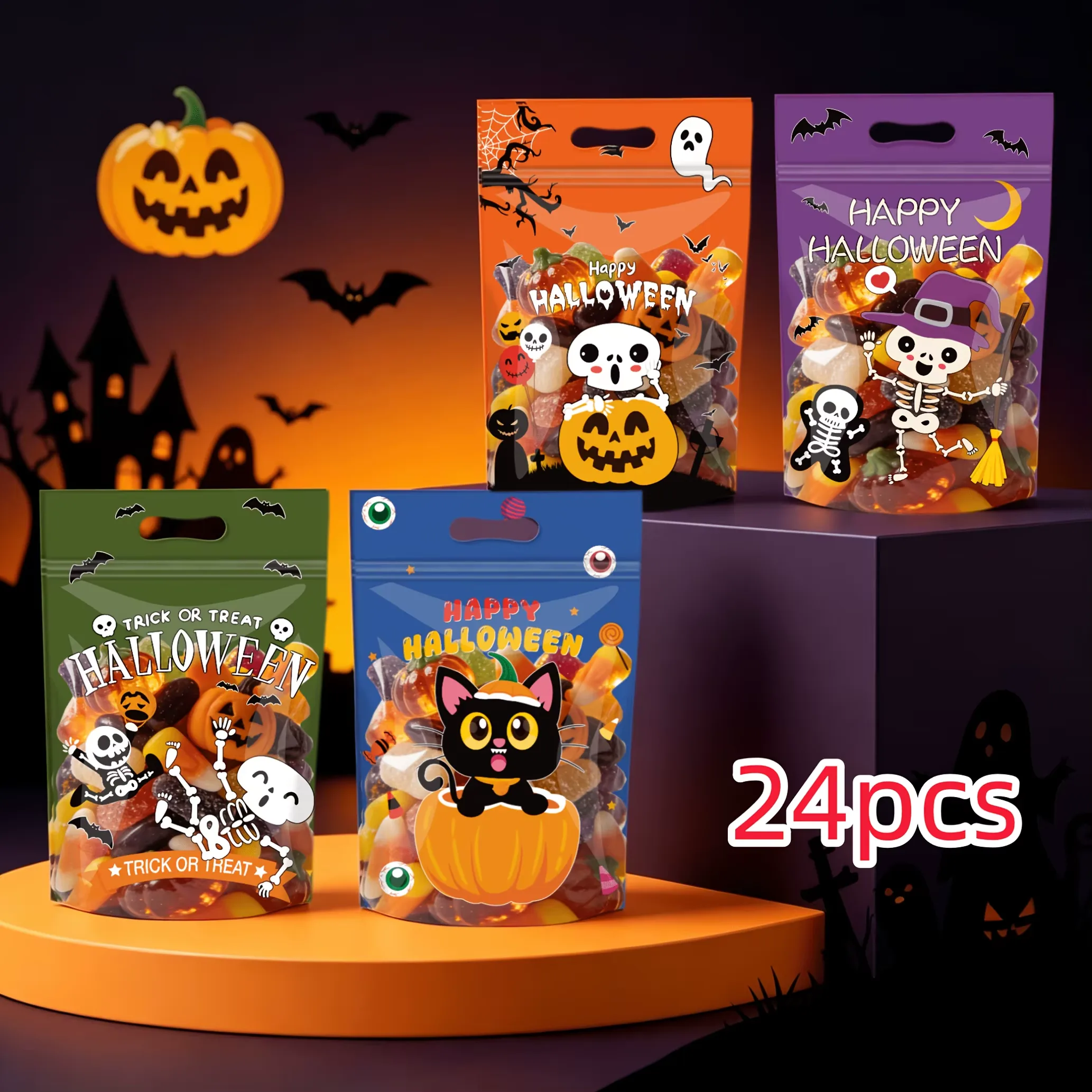 50-pack Halloween ståpåsar med dragkedja för godis
