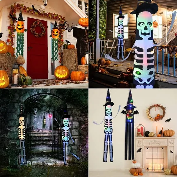 Hängande LED-spöke med häxhatt för Halloween