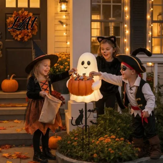 Spöke med Godisskål och Markspett för Halloween