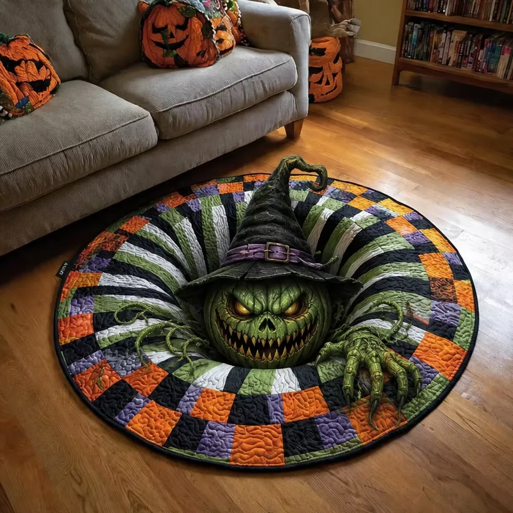 Rund Halloweenmatta med 2D Illusion Pumpadesign (40x40cm)