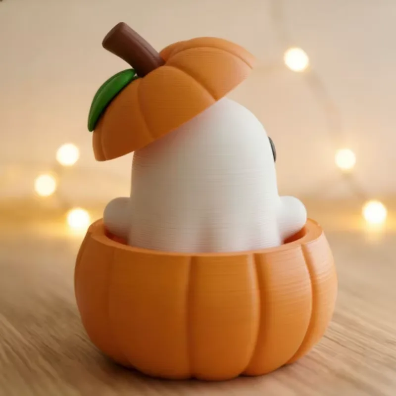 3D-printad Halloweenpumpa Tomtedekor – Set med Pumpabas, Spöke och Hatt