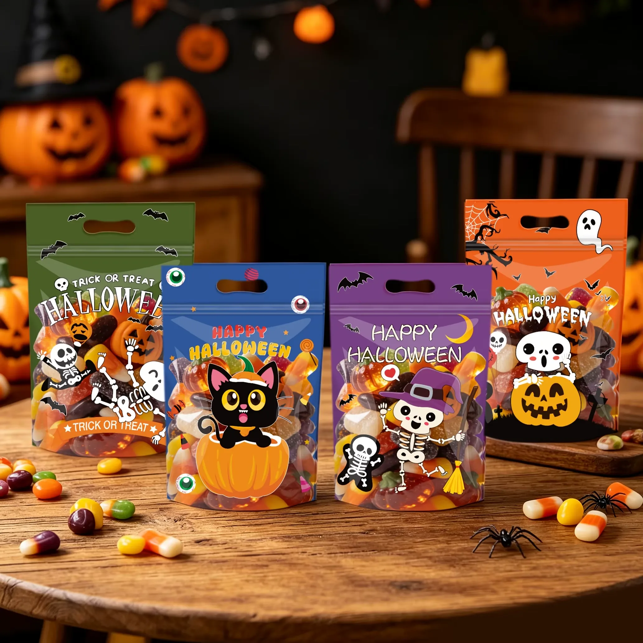 50-pack Halloween ståpåsar med dragkedja för godis