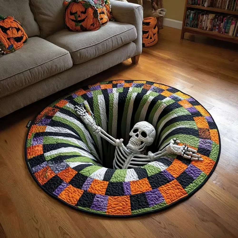 Rund Halloweenmatta med 2D Illusion Pumpadesign (40x40cm)