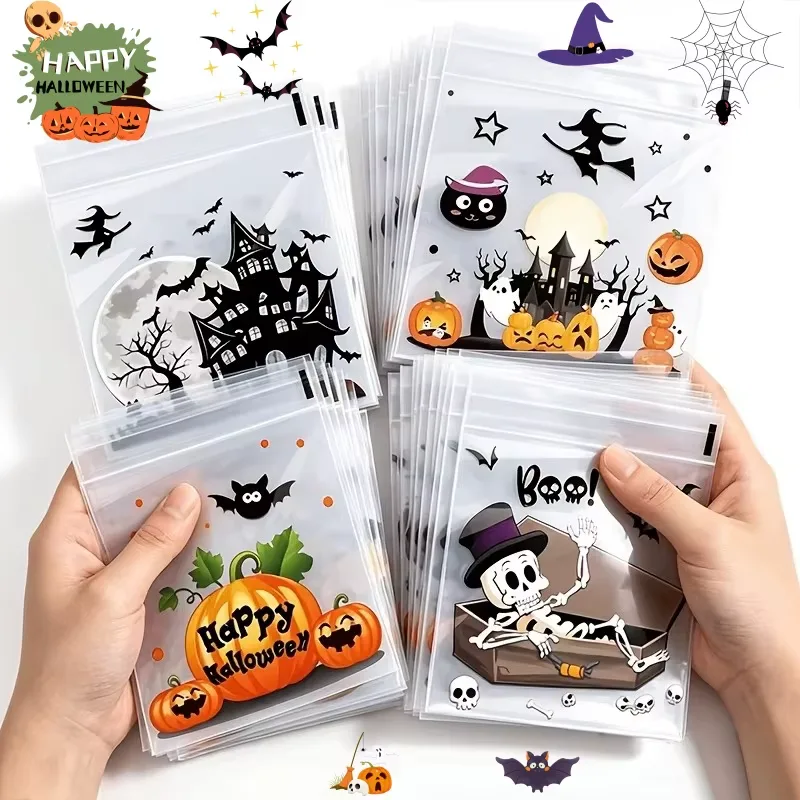 100-pack Självhäftande Halloween Godispåsar