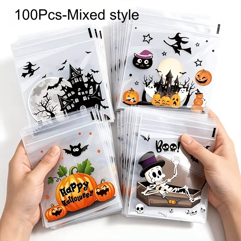 100-pack Självhäftande Halloween Godispåsar