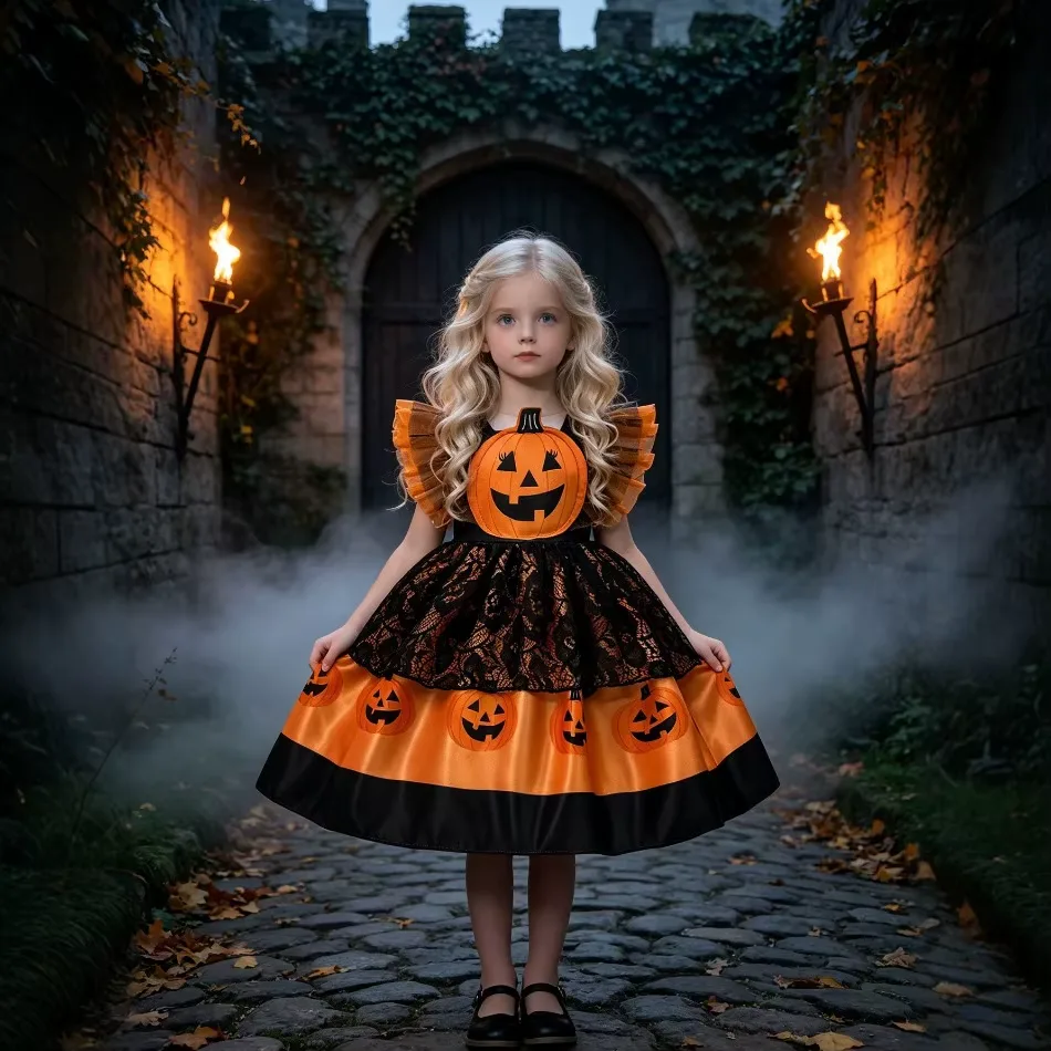 Flickors Halloween pumpa-tutuklänning