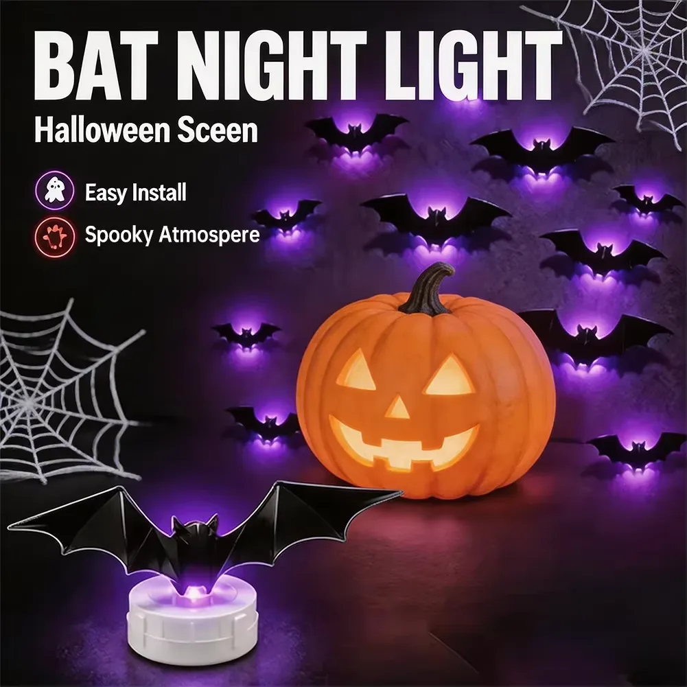 Halloween 3D LED-väggdekorationer: Fladdermöss & Spindlar