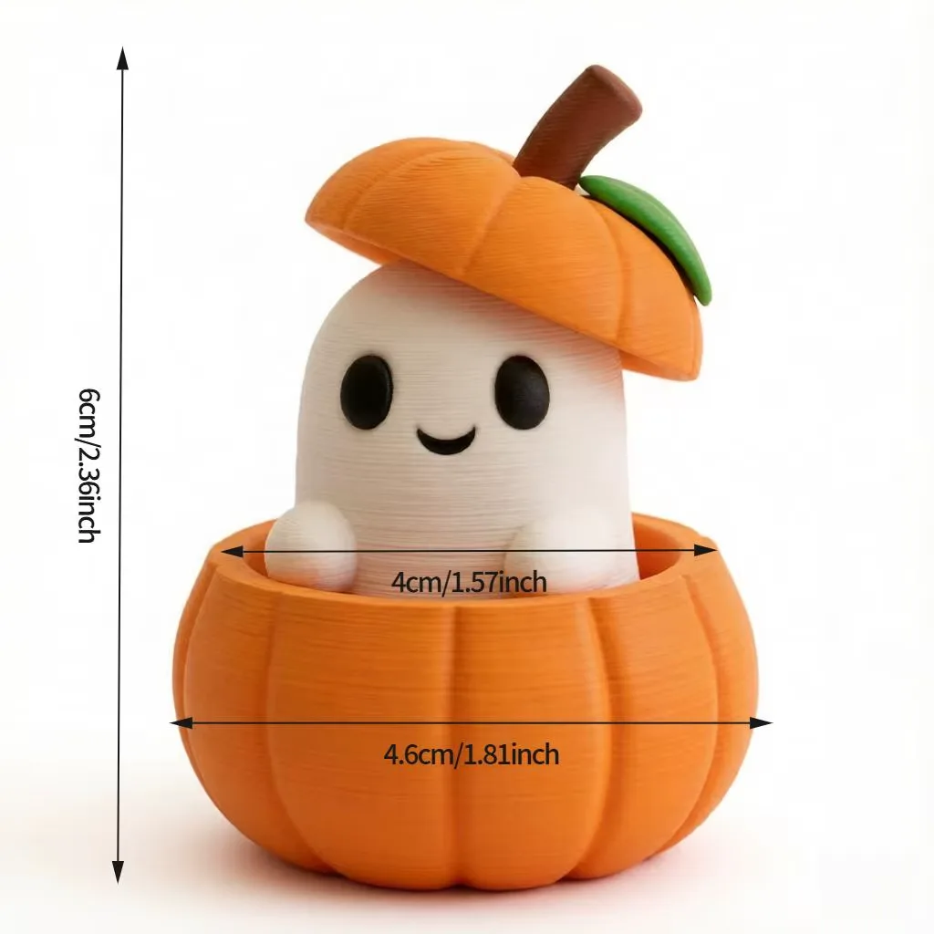 3D-printad Halloweenpumpa Tomtedekor – Set med Pumpabas, Spöke och Hatt