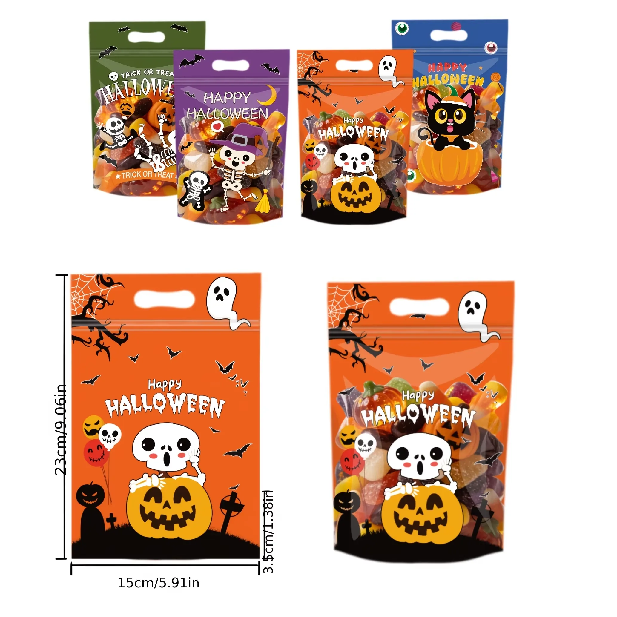 50-pack Halloween ståpåsar med dragkedja för godis