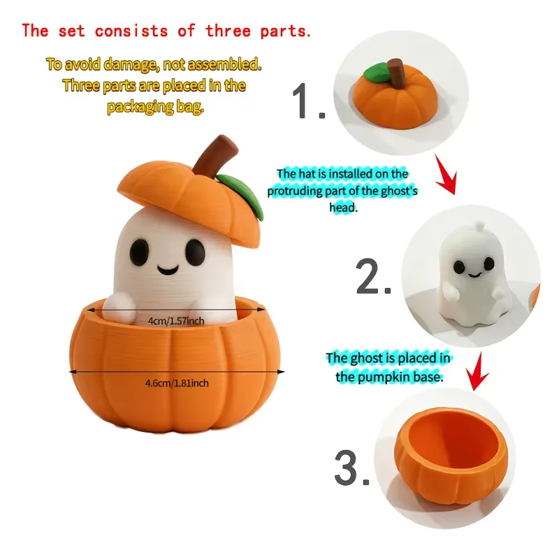 3D-printad Halloweenpumpa Tomtedekor – Set med Pumpabas, Spöke och Hatt