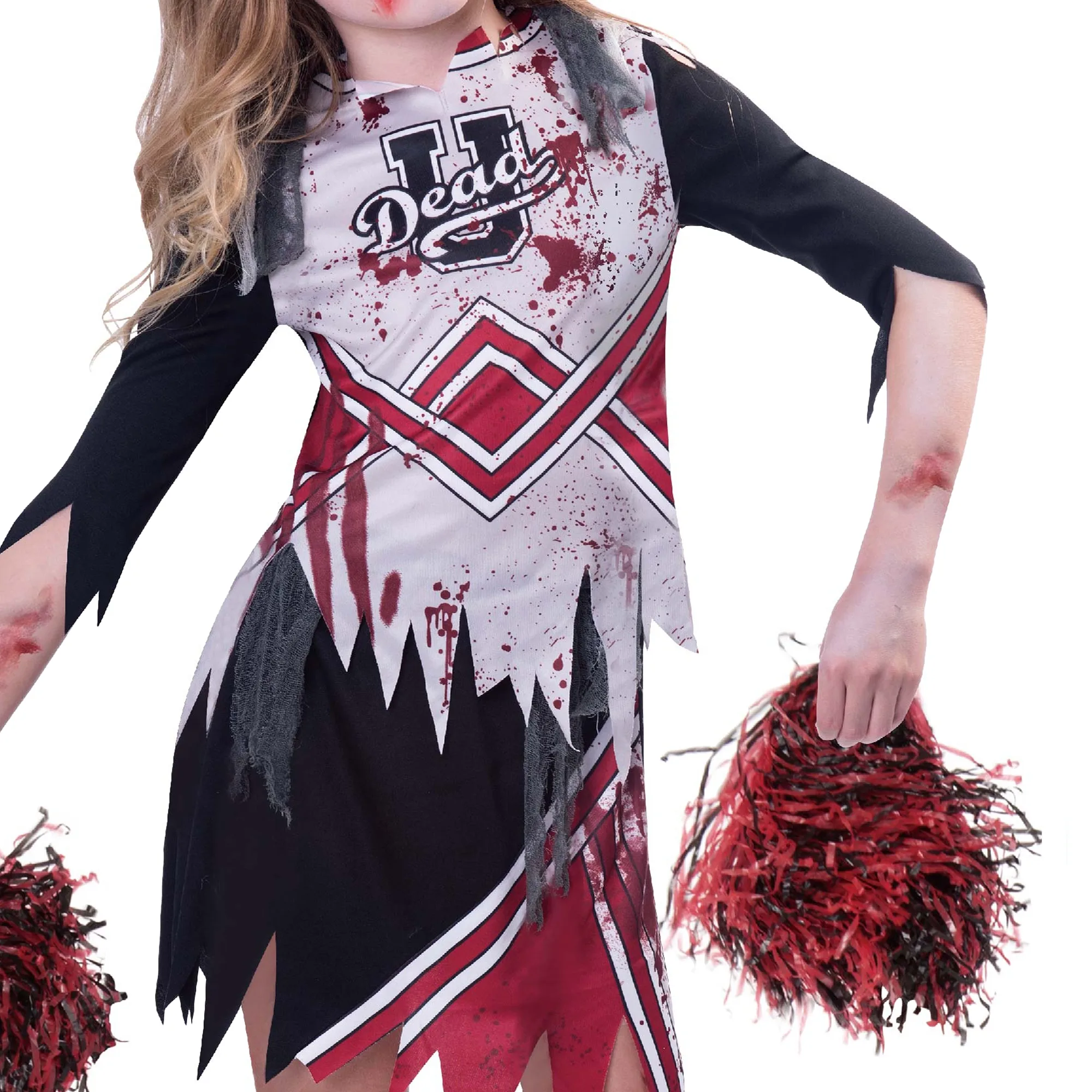 Zombie Cheerleader Maskeraddräkt Svart/Röd Barn - Small