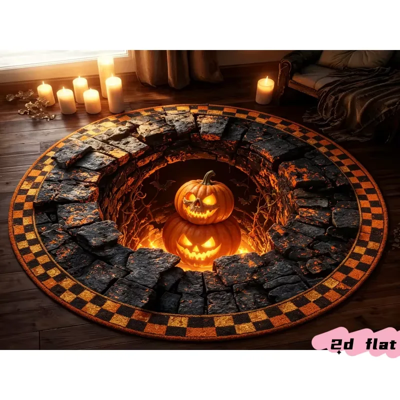 Rund Halloweenmatta med 2D Illusion Pumpadesign (40x40cm)